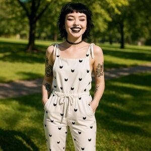 Black & White Funky Fun Festival Swim Cover Drawstring Tie Strap Overalls L / XL